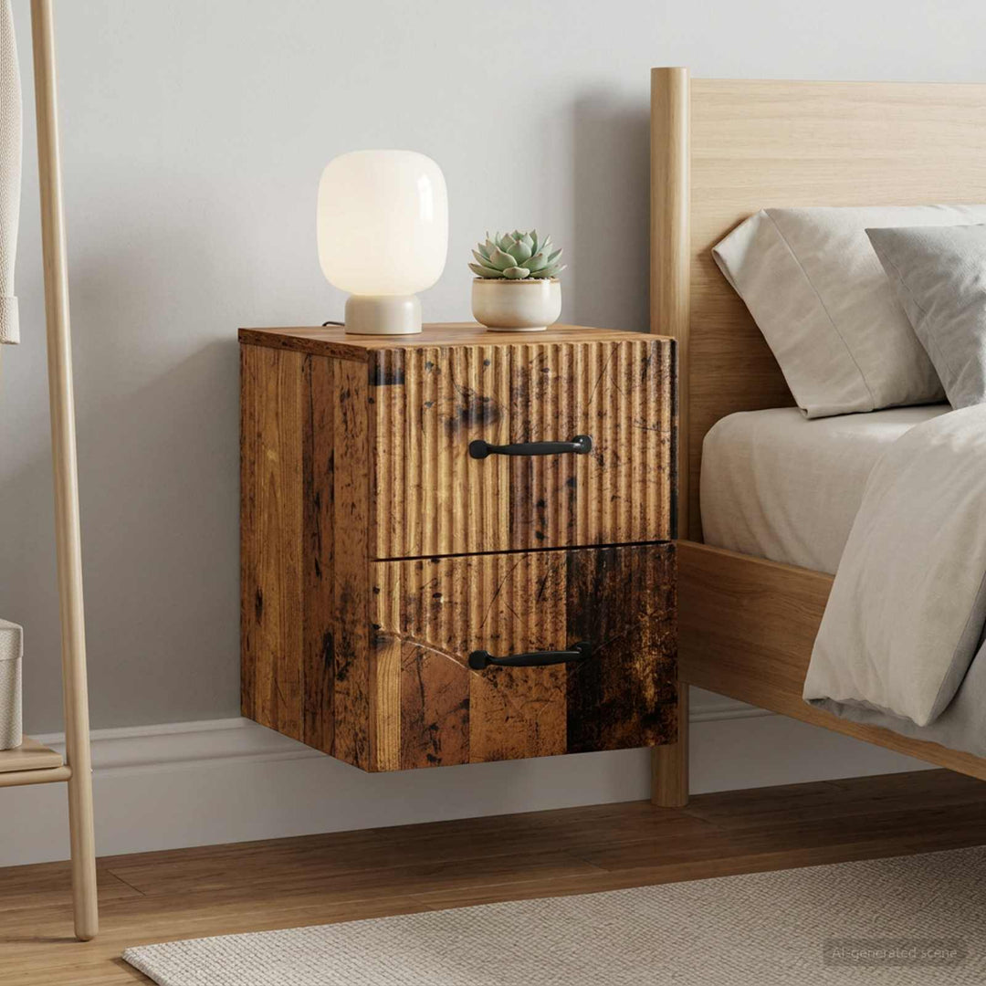 Væghængt Natbord med skuffe 2 pcs Gammelt træ 34,5 x 33 x 40 cm