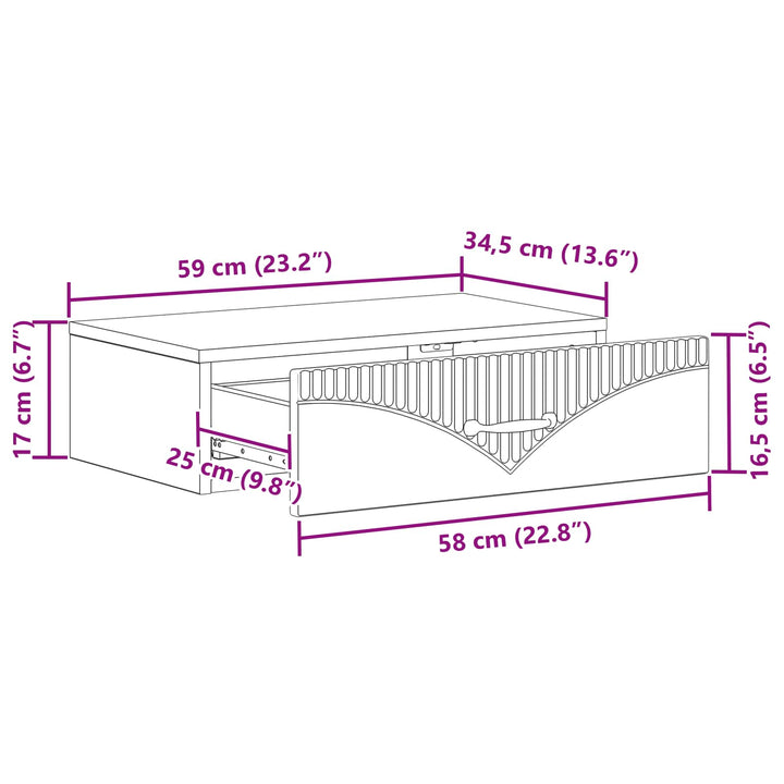 Væghængt Sideskab Hvid 59 x 34,5 x 17 cm Konstrueret træ