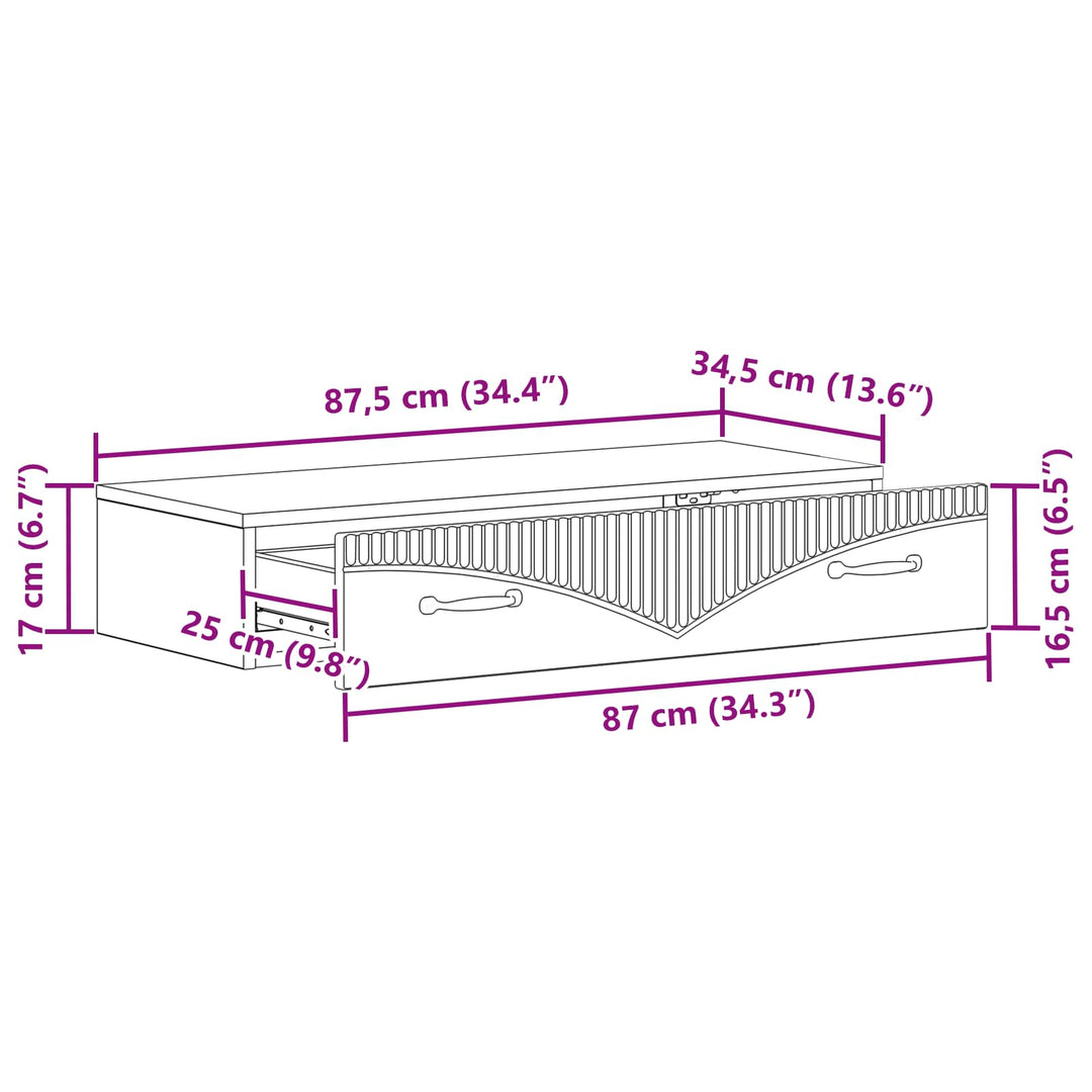 Væghængt Sideskab 87,5 x 34,5 x 17 cm Konstrueret træ Røget eg
