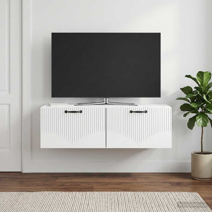 Væghængt TV-skab Hvid højglans 98 x 41 x 30 cm Konstrueret træ