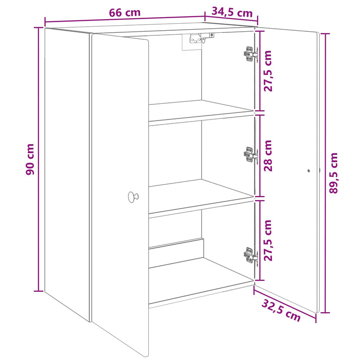 Vægmonteret skab 66 x 34,5 x 90 cm Konstrueret træ Røget eg