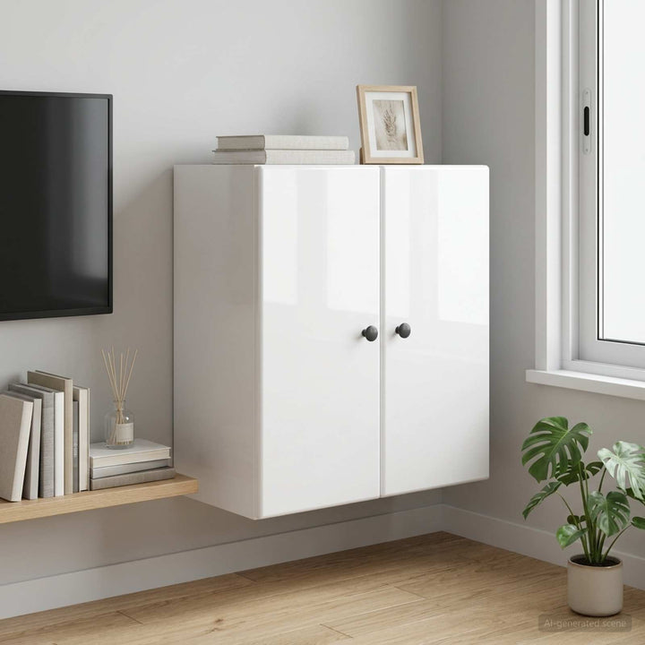 Vægmonteret skab 59 x 31 x 60 cm Konstrueret træ Hvid højglans