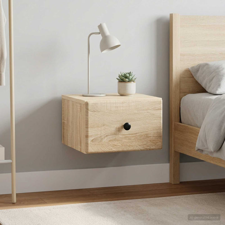 Væghængt Natbord med skuffe 2 pcs Sonoma-eg 34,5 x 33 x 20 cm
