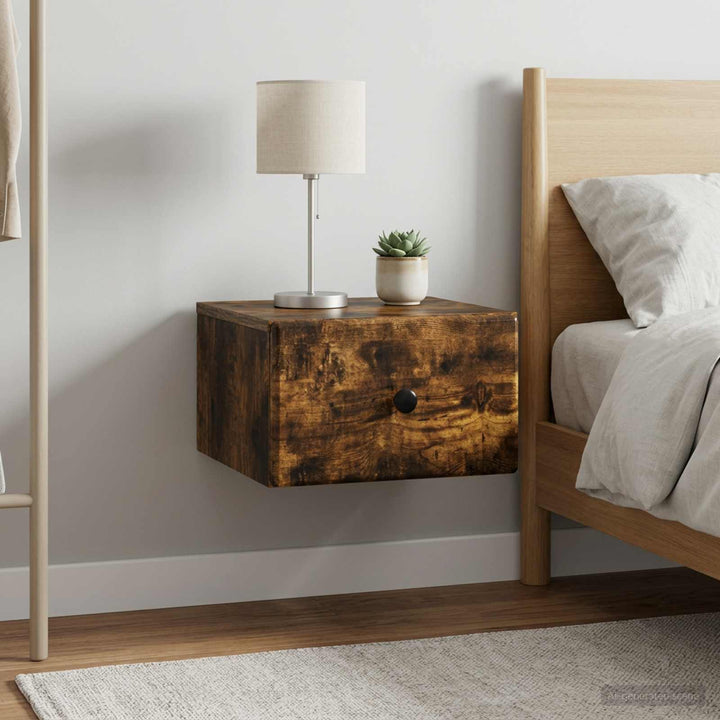 Væghængt Natbord med skuffe 2 pcs Røget eg 34,5 x 33 x 20 cm