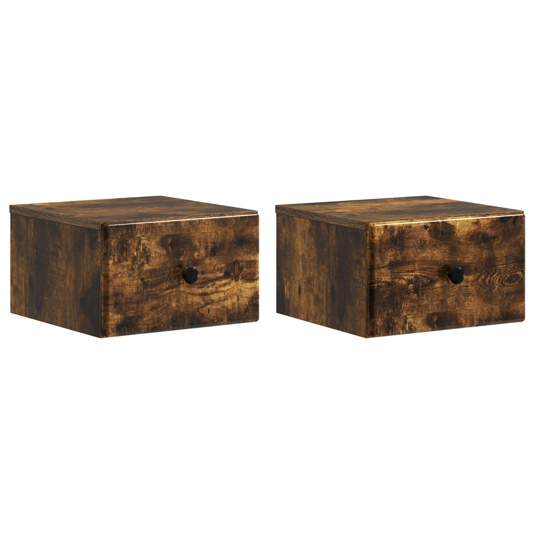 Væghængt Natbord med skuffe 2 pcs Røget eg 34,5 x 33 x 20 cm