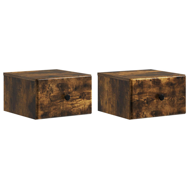 Væghængt Natbord med skuffe 2 pcs Røget eg 34,5 x 33 x 20 cm