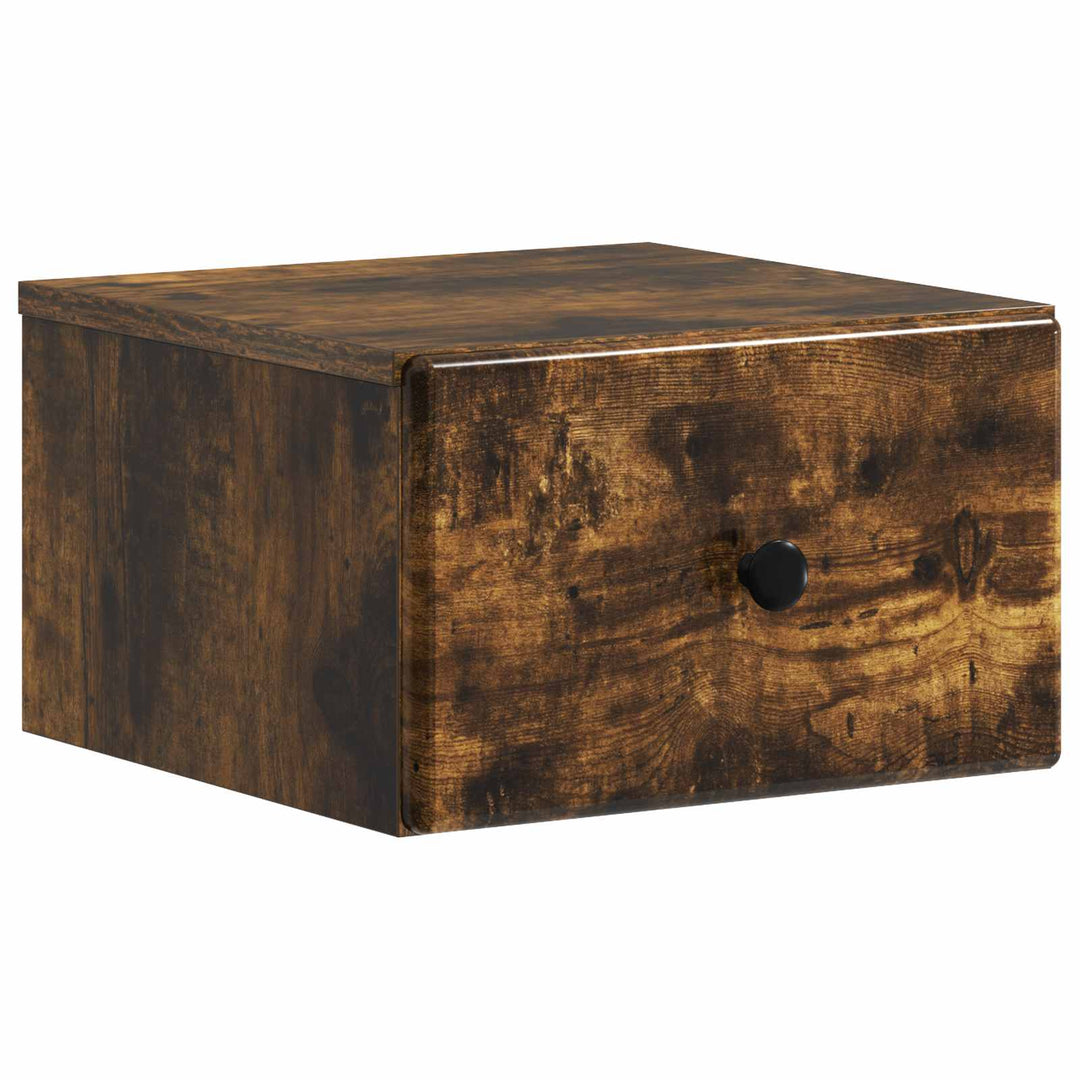 Væghængt Natbord med skuffe 2 pcs Røget eg 34,5 x 33 x 20 cm