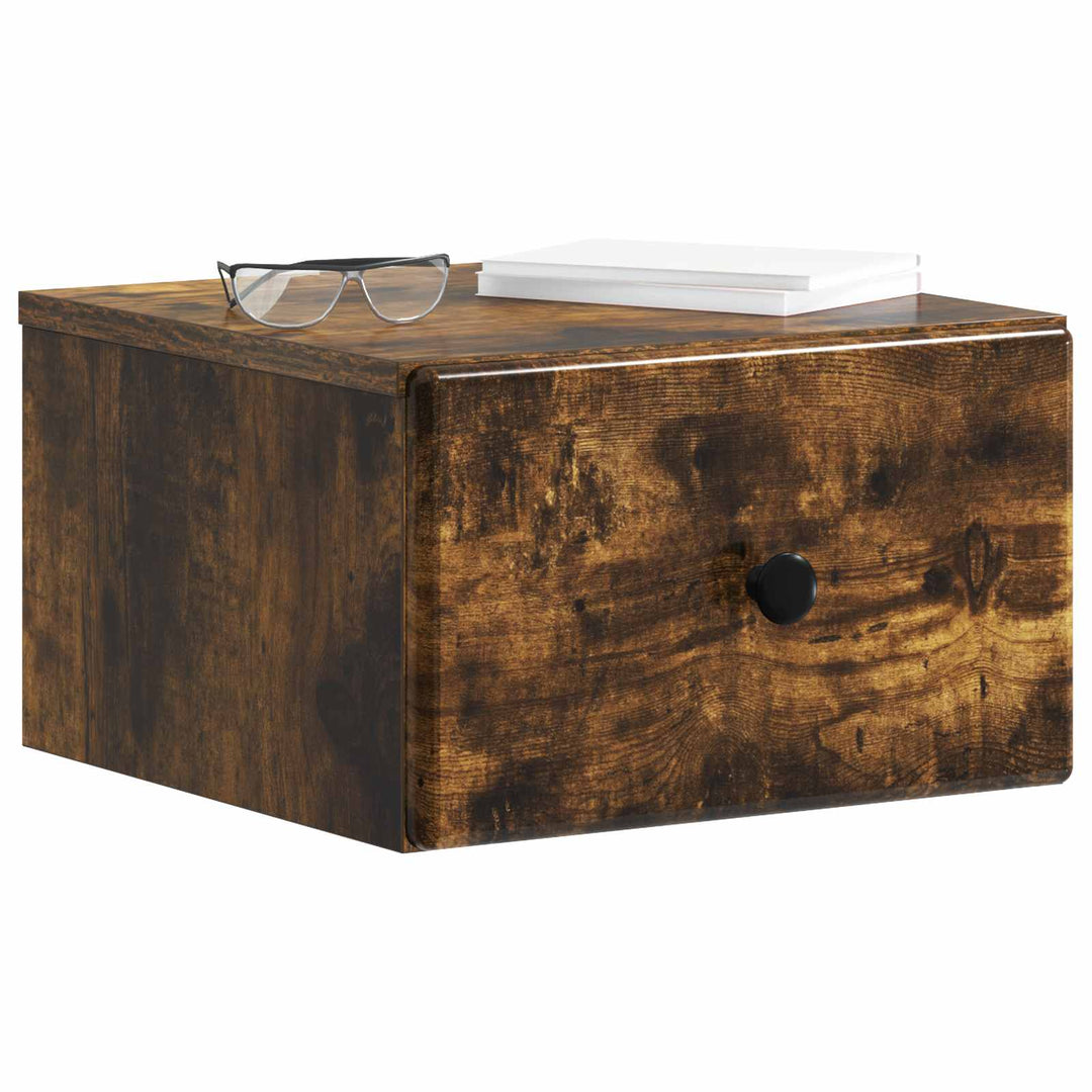 Væghængt Natbord med skuffe 2 pcs Røget eg 34,5 x 33 x 20 cm