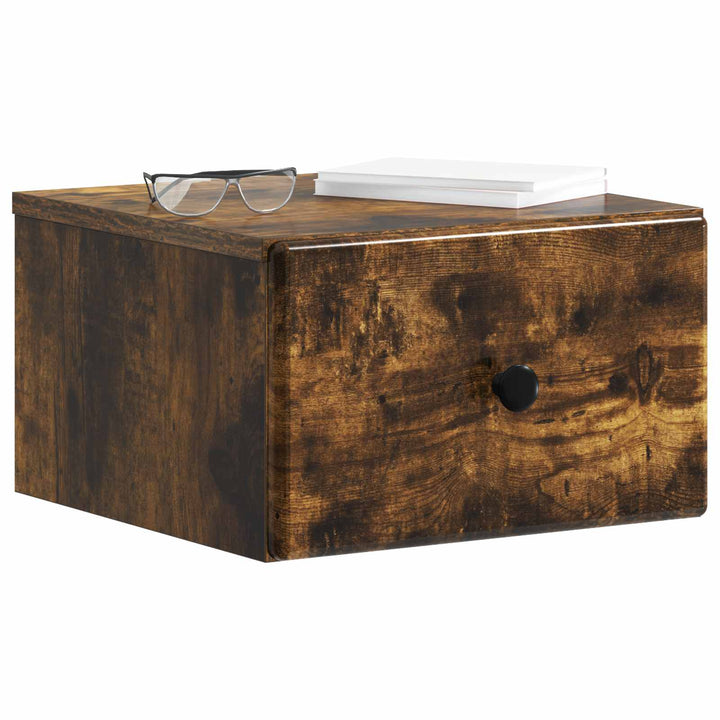 Væghængt Natbord med skuffe 2 pcs Røget eg 34,5 x 33 x 20 cm