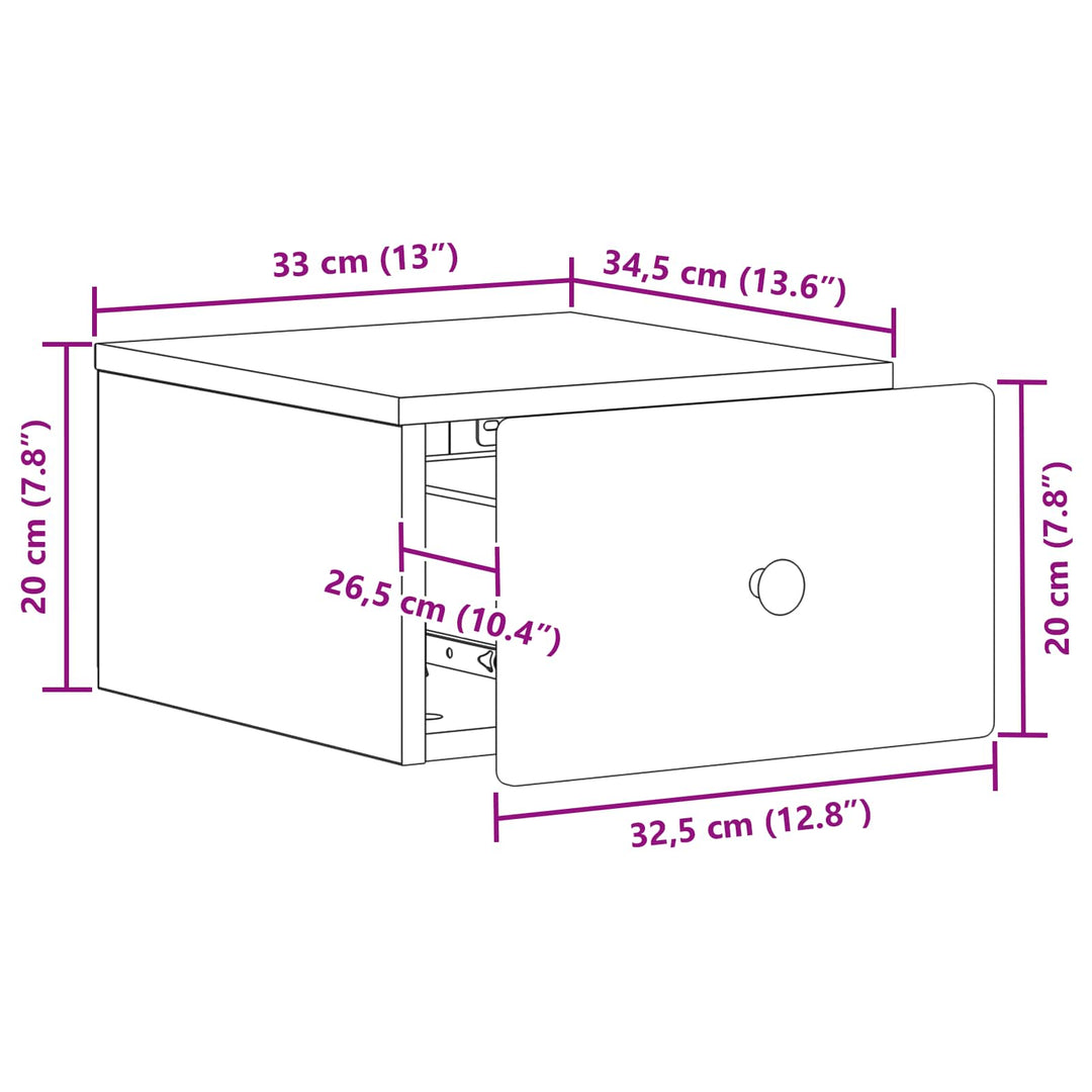 Væghængt Natbord med skuffe 2 pcs Røget eg 34,5 x 33 x 20 cm