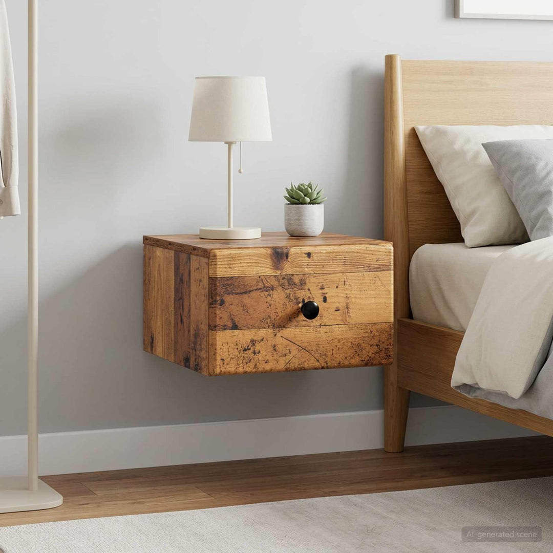 Væghængt Natbord med skuffe 2 pcs Gammelt træ 34,5 x 33 x 20 cm