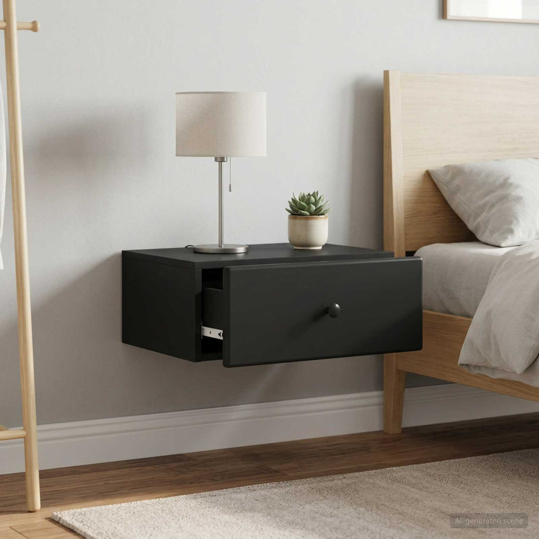 Væghængt Natbord 2 pcs Sort 49 x 34,5 x 20 cm Konstrueret træ