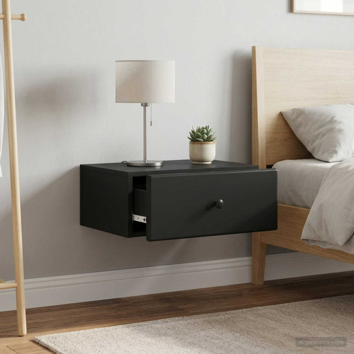 Væghængt Natbord 2 pcs Sort 49 x 34,5 x 20 cm Konstrueret træ