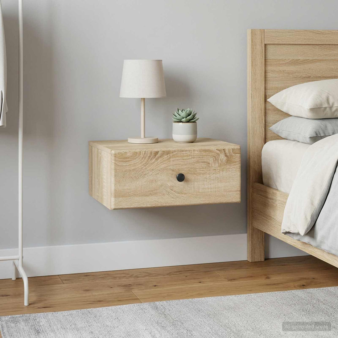 Væghængt Natbord med skuffe 2 pcs Sonoma-eg 49 x 34,5 x 20 cm