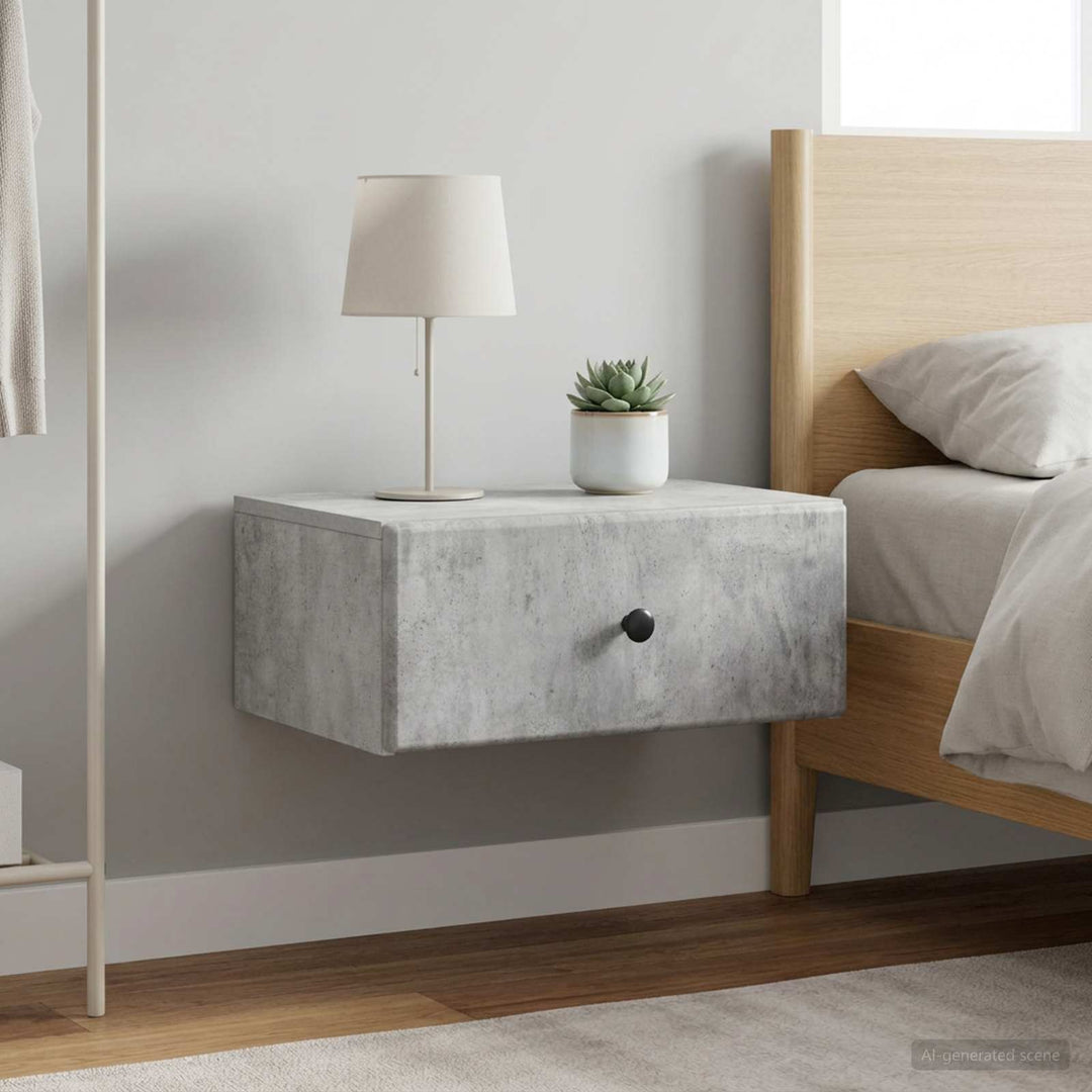 Væghængt Natbord med skuffe 2 pcs Betongrå 49 x 34,5 x 20 cm