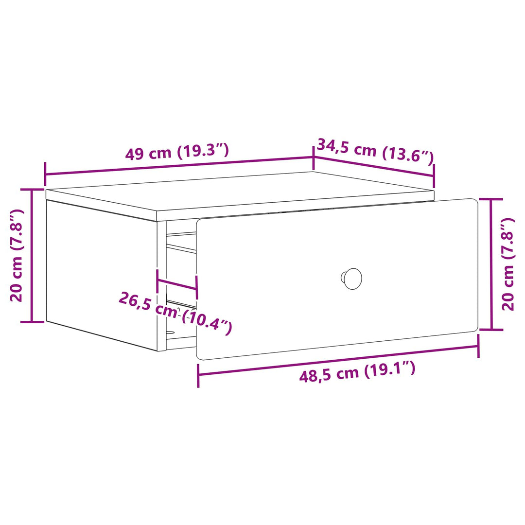 Væghængt Natbord med skuffe 2 pcs Betongrå 49 x 34,5 x 20 cm