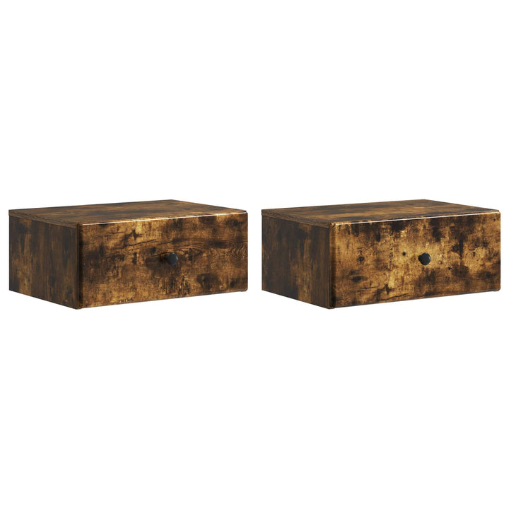 Væghængt Natbord med skuffe 2 pcs Røget eg 49 x 34,5 x 20 cm