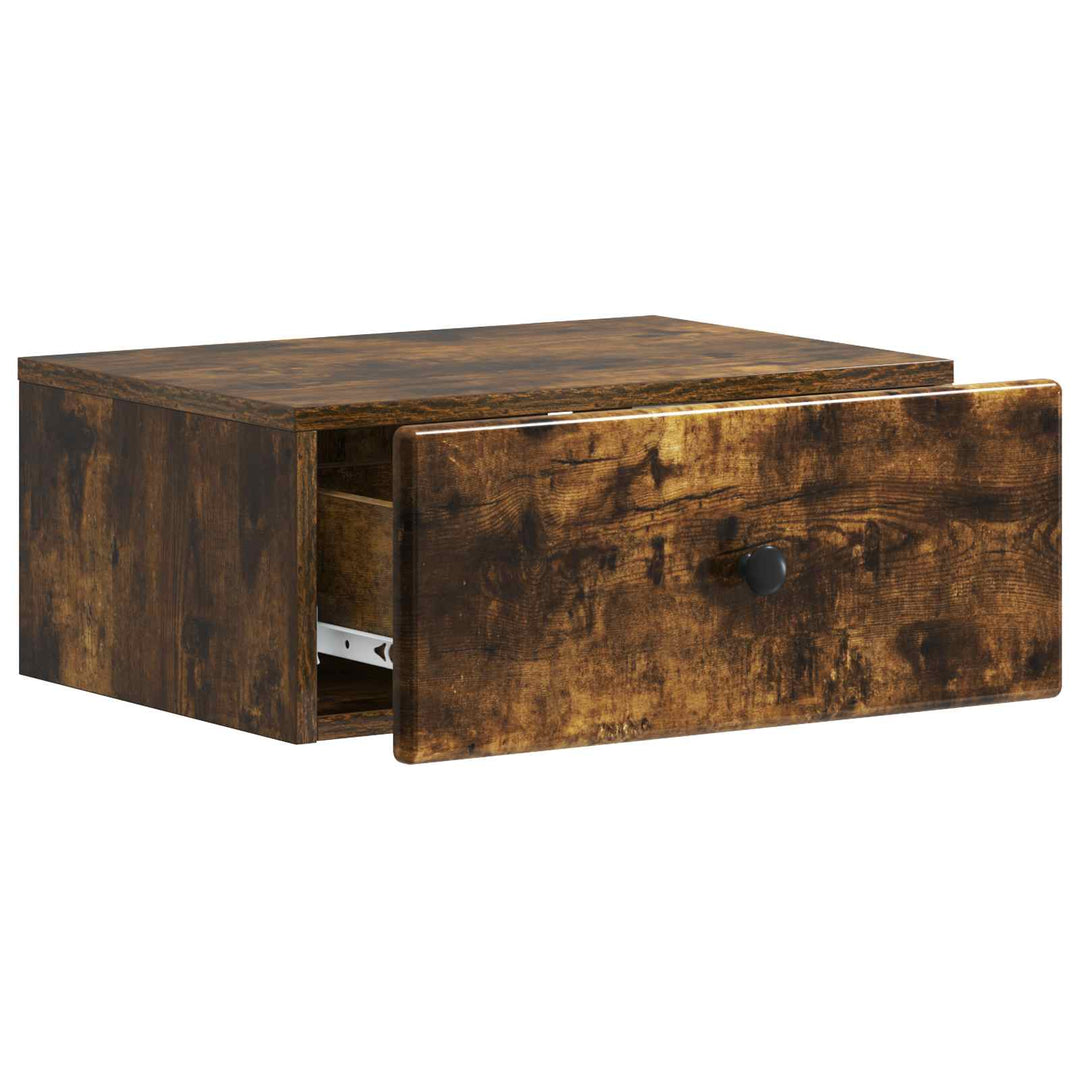 Væghængt Natbord med skuffe 2 pcs Røget eg 49 x 34,5 x 20 cm