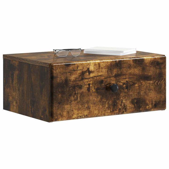Væghængt Natbord med skuffe 2 pcs Røget eg 49 x 34,5 x 20 cm