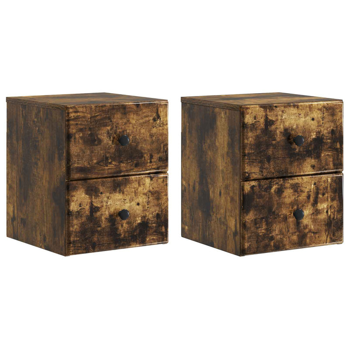 Væghængt Natbord med skuffe 2 pcs Røget eg 34,5 x 33 x 40 cm