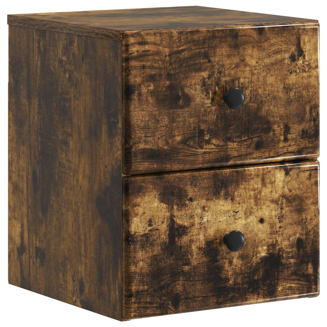 Væghængt Natbord med skuffe 2 pcs Røget eg 34,5 x 33 x 40 cm
