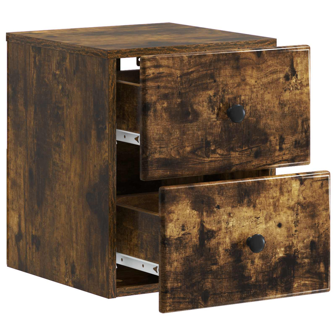 Væghængt Natbord med skuffe 2 pcs Røget eg 34,5 x 33 x 40 cm
