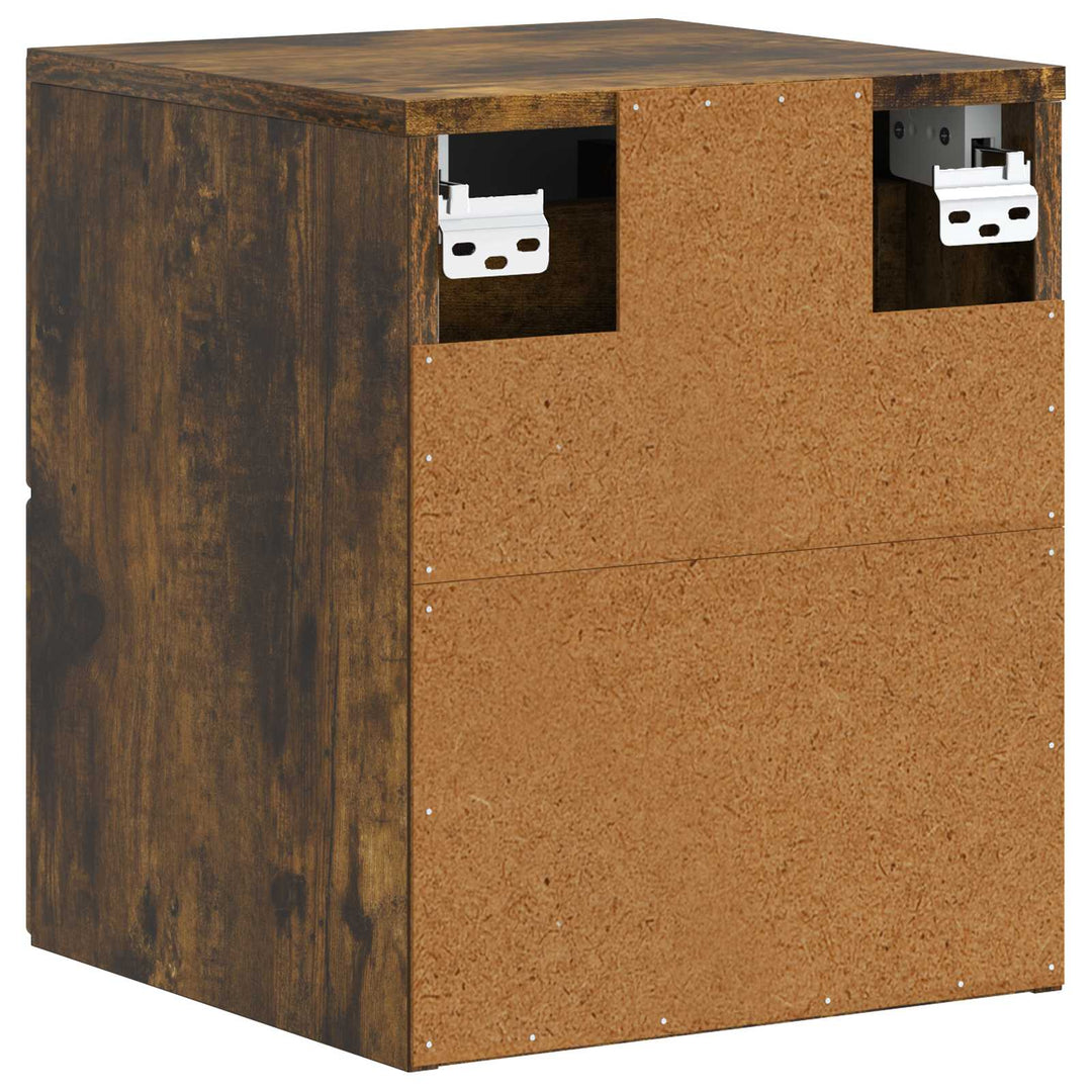Væghængt Natbord med skuffe 2 pcs Røget eg 34,5 x 33 x 40 cm