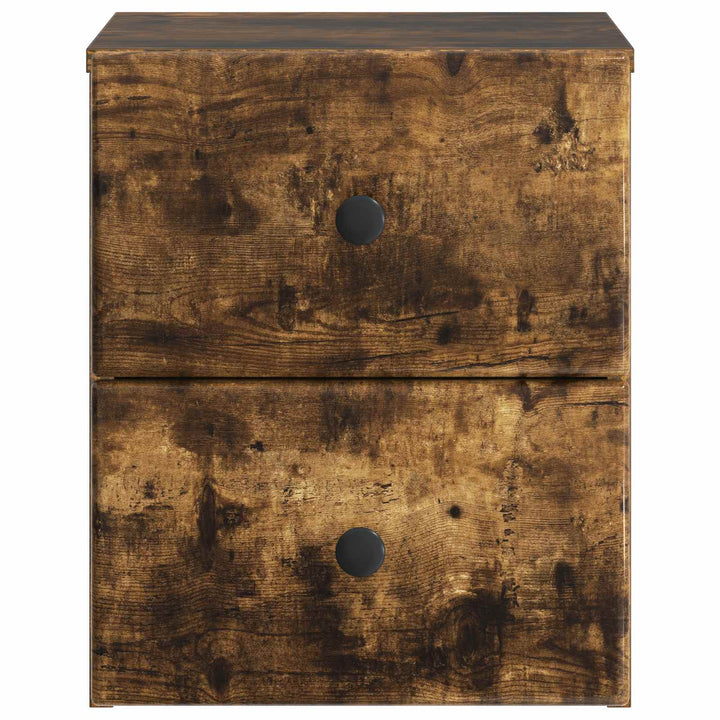 Væghængt Natbord med skuffe 2 pcs Røget eg 34,5 x 33 x 40 cm