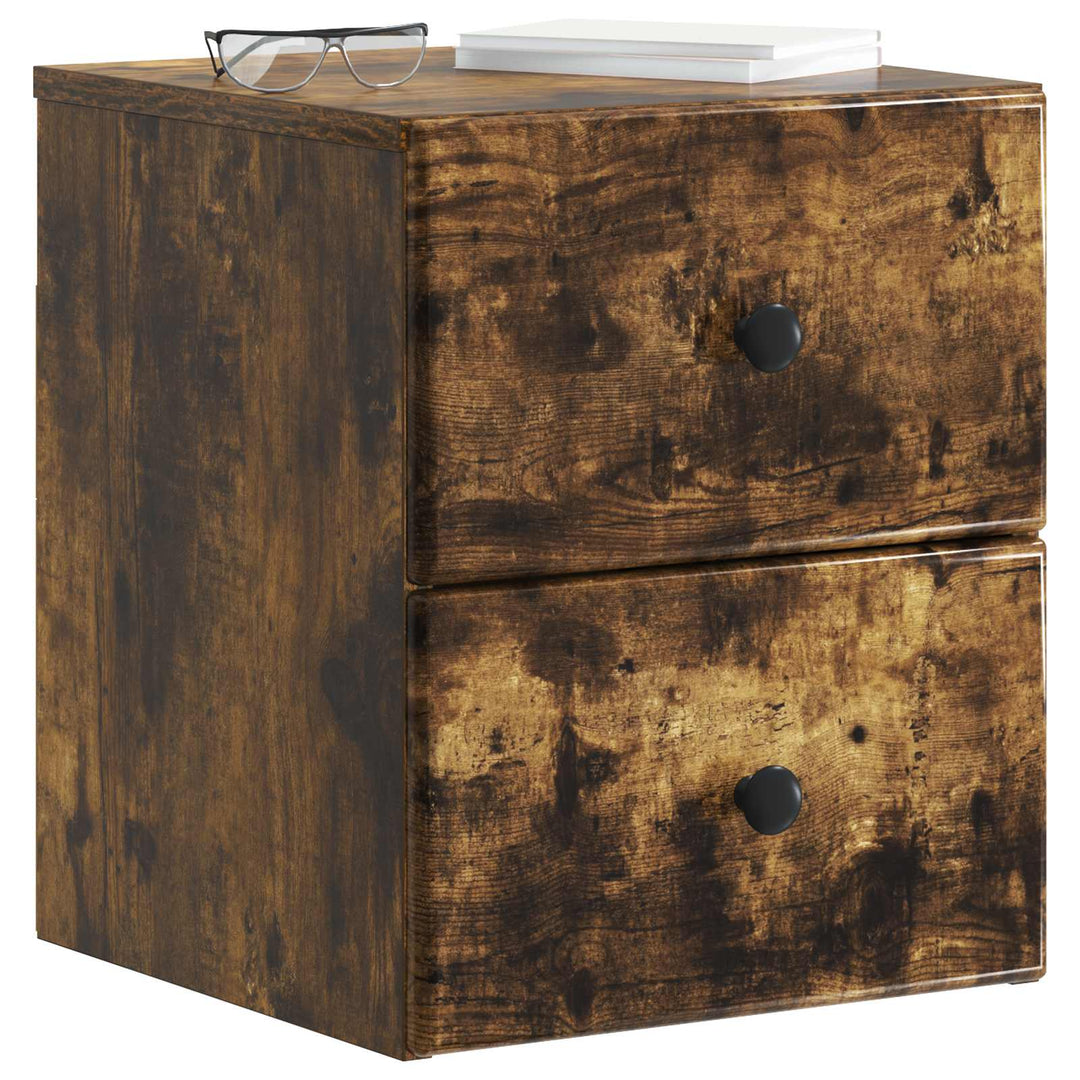 Væghængt Natbord med skuffe 2 pcs Røget eg 34,5 x 33 x 40 cm