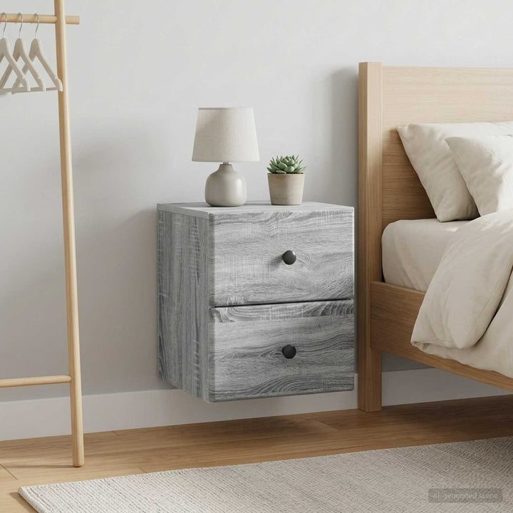 Væghængt Natbord 2 pcs Grå sonoma-eg 34,5 x 33 x 40 cm