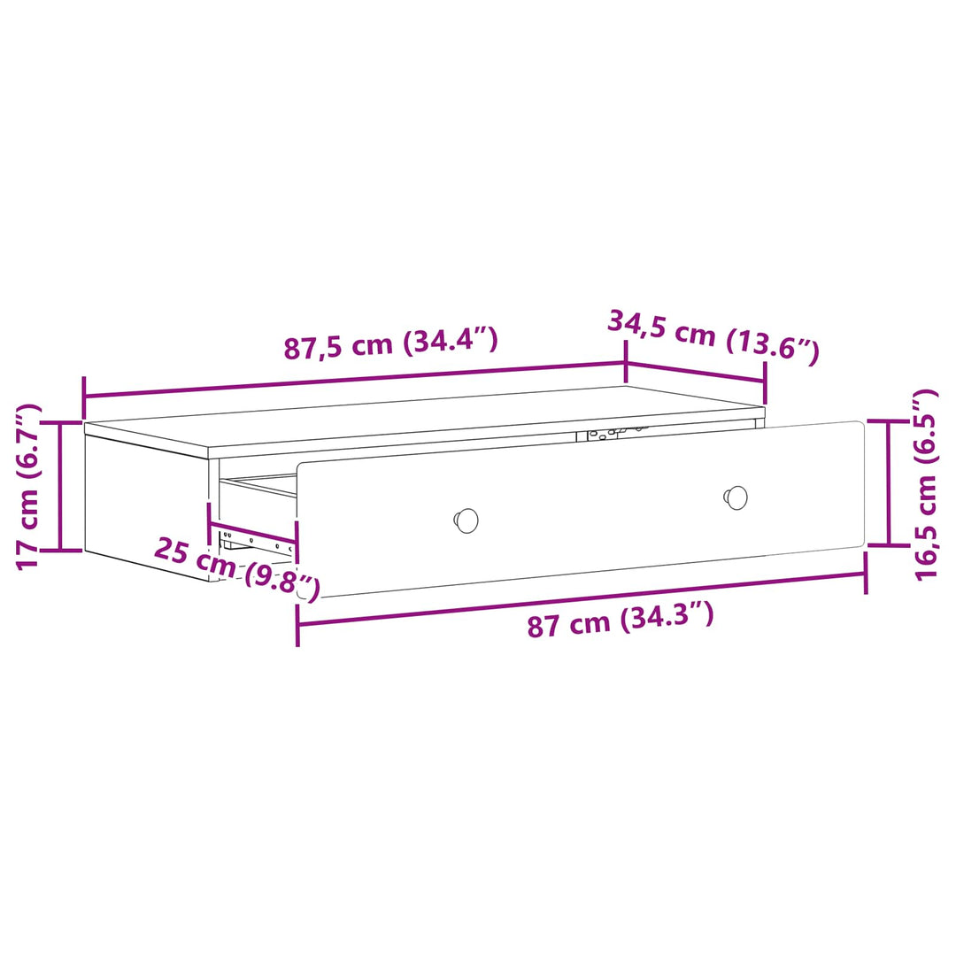 Væghængt Sideskab Røget eg 87,5 x 34,5 x 17 cm Konstrueret træ