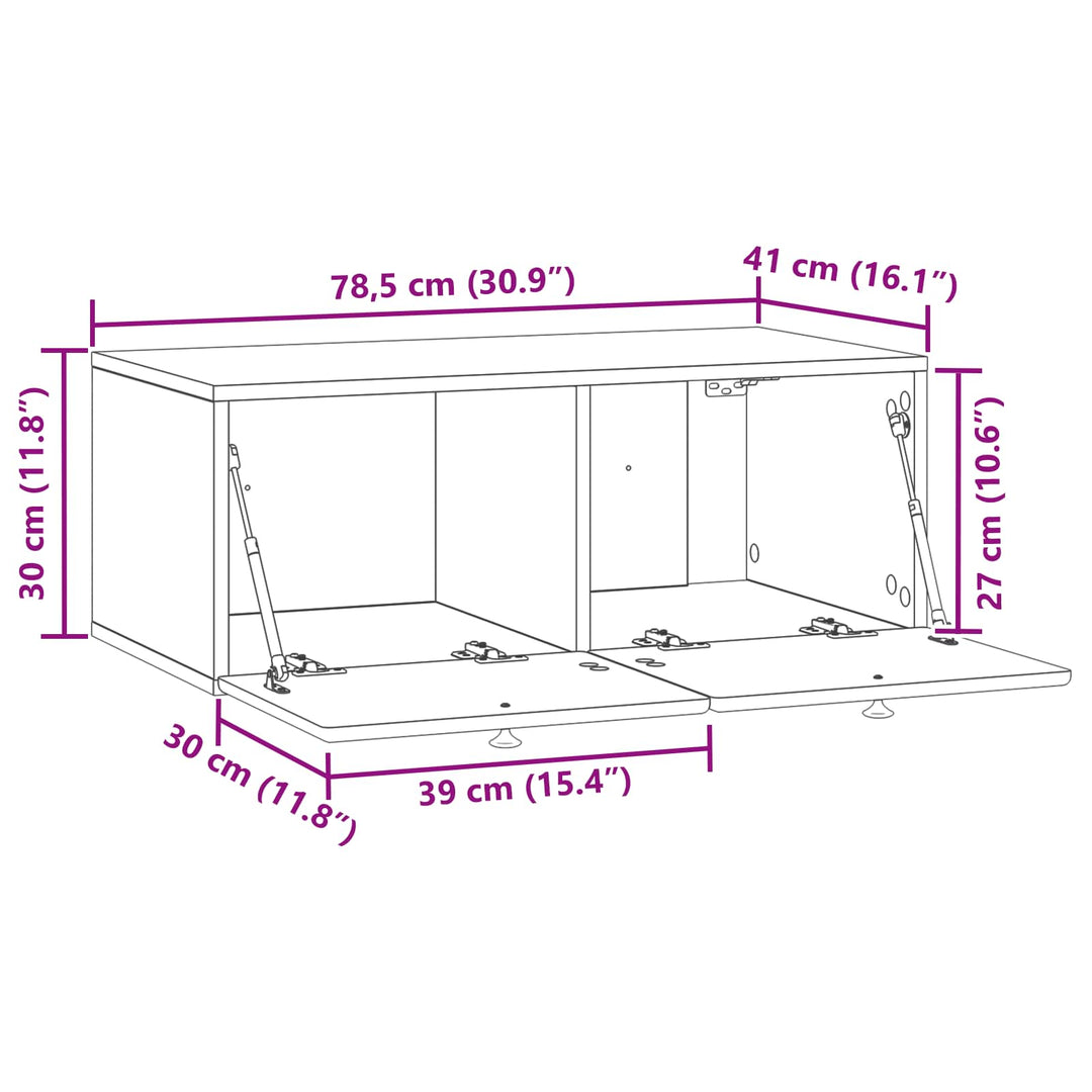 Væghængt TV-skab 78,5 x 41 x 30 cm Betongrå Konstrueret træ