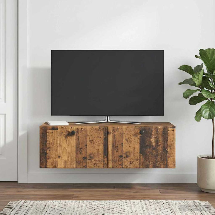 Væghængt TV-skab 98 x 41 x 30 cm Gammelt træ Konstrueret træ