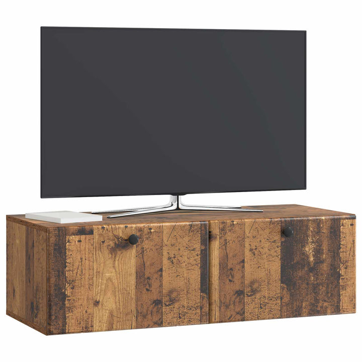 Væghængt TV-skab 98 x 41 x 30 cm Gammelt træ Konstrueret træ