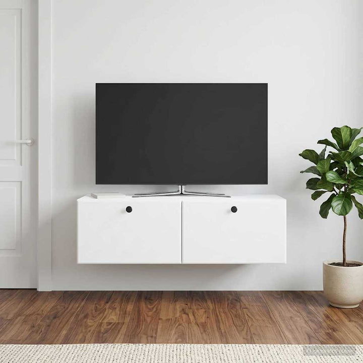 Væghængt TV-skab 98 x 31 x 30 cm Hvid Konstrueret træ