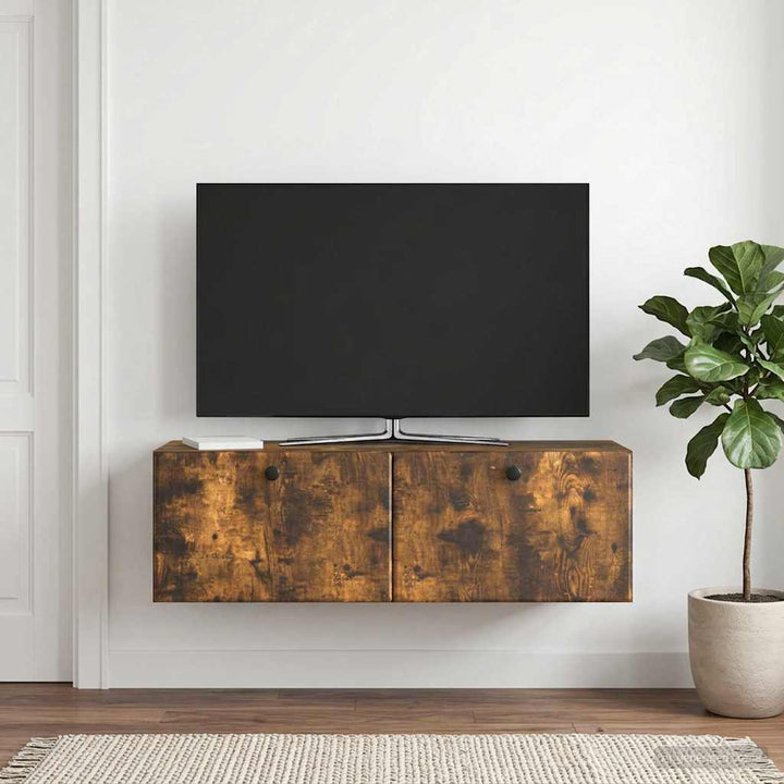 Væghængt TV-skab 98 x 31 x 30 cm Røget eg Konstrueret træ