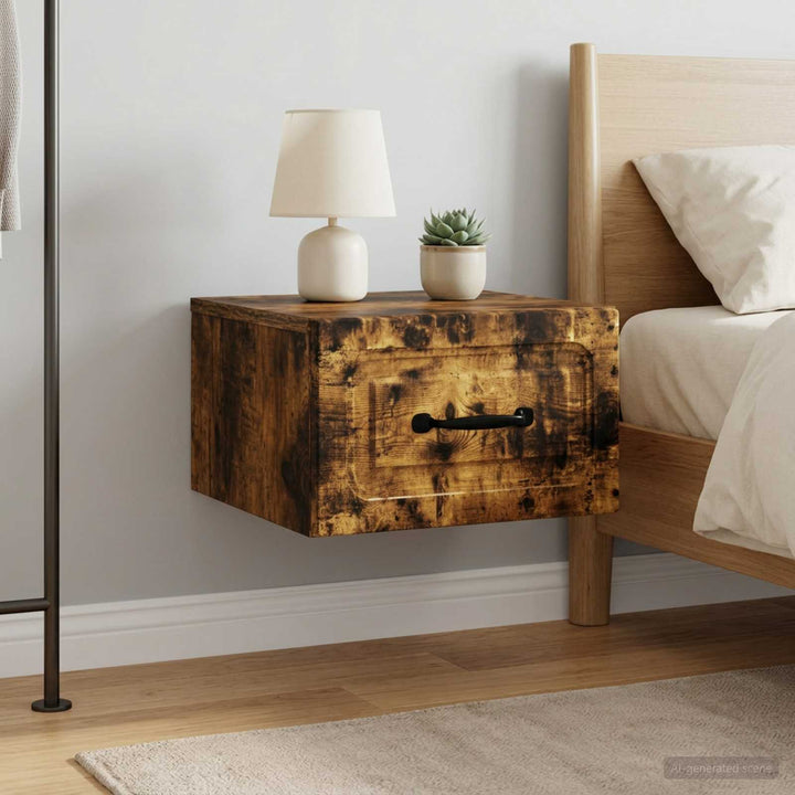 Væghængt Natbord med skuffe 2 pcs Røget eg 34,5 x 33 x 20 cm