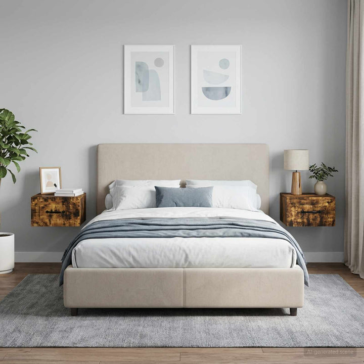 Væghængt Natbord med skuffe 2 pcs Røget eg 34,5 x 33 x 20 cm