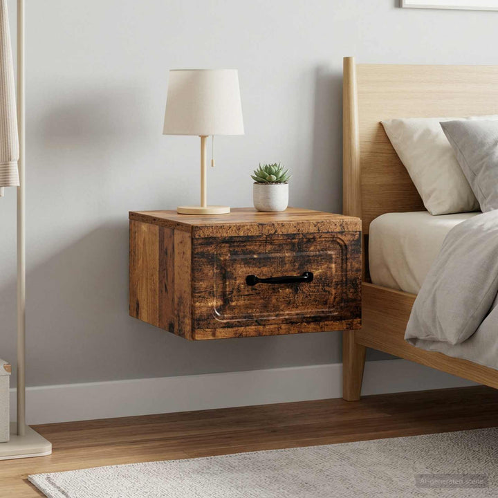 Væghængt Natbord med skuffe 2 pcs Gammelt træ 34,5 x 33 x 20 cm