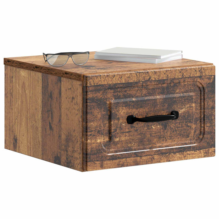 Væghængt Natbord med skuffe 2 pcs Gammelt træ 34,5 x 33 x 20 cm