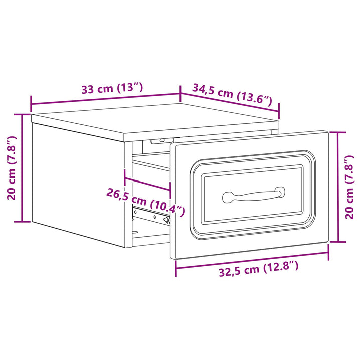 Væghængt Natbord med skuffe 2 pcs Gammelt træ 34,5 x 33 x 20 cm