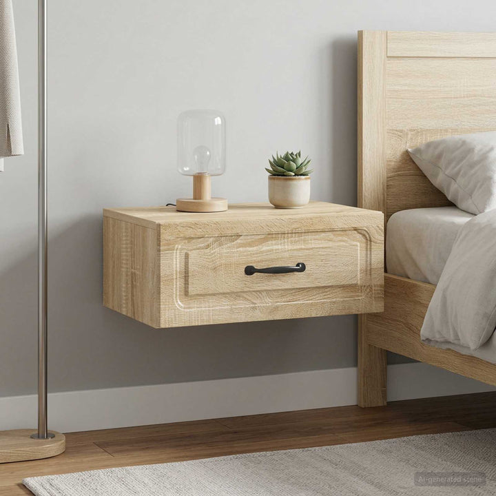 Væghængt Natbord med skuffe 2 pcs Sonoma-eg 49 x 34,5 x 20 cm