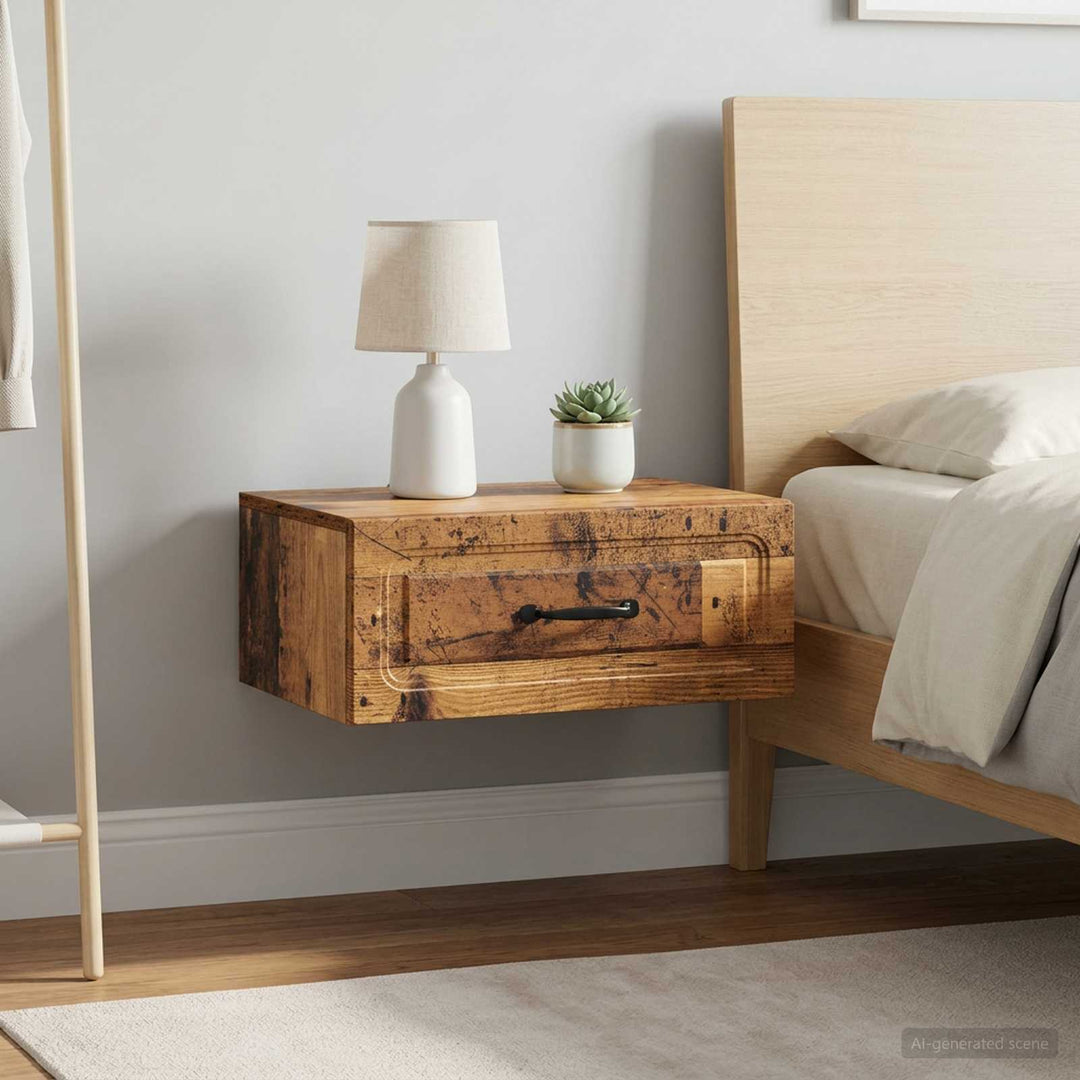 Væghængt Natbord med skuffe 2 pcs Gammelt træ 49 x 34,5 x 20 cm