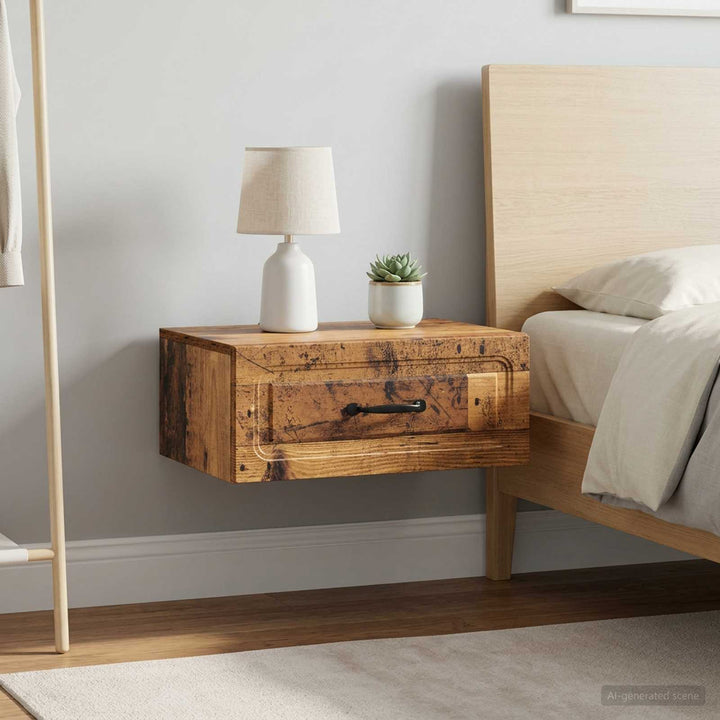 Væghængt Natbord med skuffe 2 pcs Gammelt træ 49 x 34,5 x 20 cm