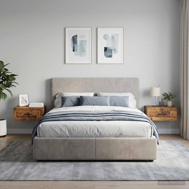 Væghængt Natbord med skuffe 2 pcs Gammelt træ 49 x 34,5 x 20 cm