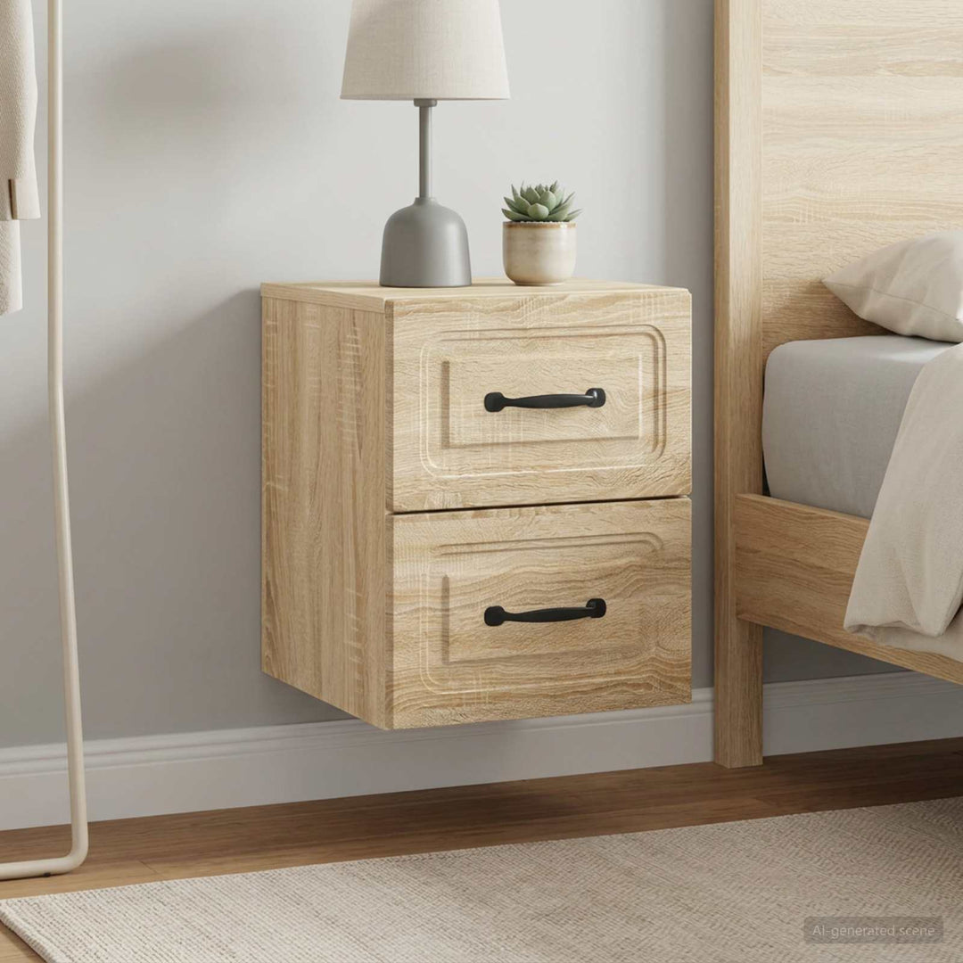 Væghængt Natbord med skuffe 2 pcs Sonoma-eg 34,5 x 33 x 40 cm