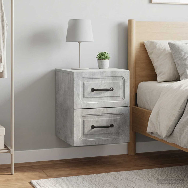 Væghængt Natbord med skuffe 2 pcs Betongrå 34,5 x 33 x 40 cm