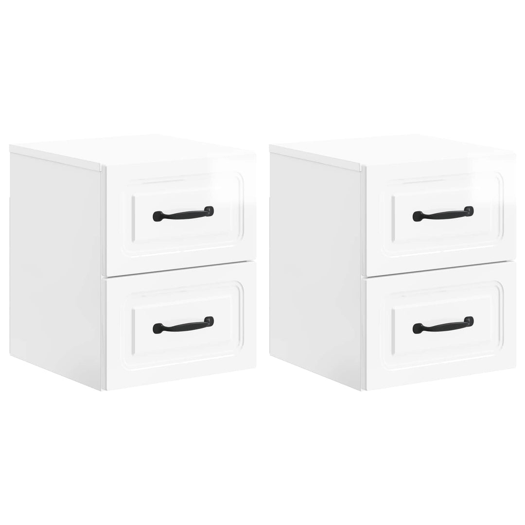 Væghængt Natbord 2 pcs Hvid højglans 34,5 x 33 x 40 cm