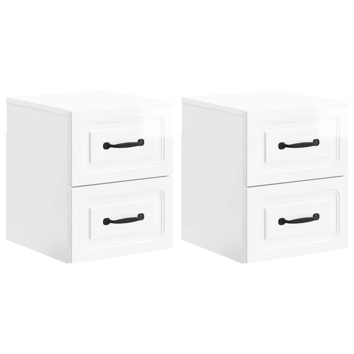Væghængt Natbord 2 pcs Hvid højglans 34,5 x 33 x 40 cm