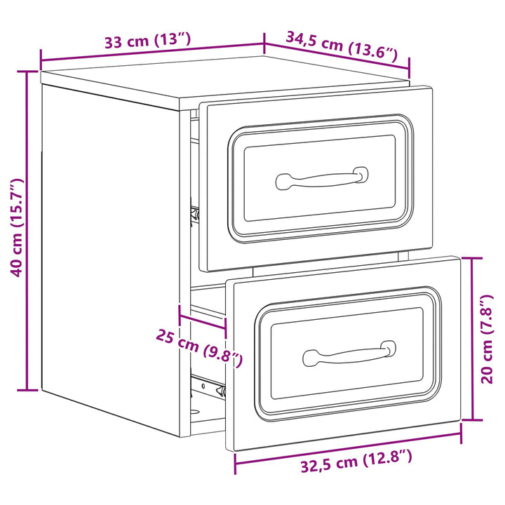 Væghængt Natbord 2 pcs Hvid højglans 34,5 x 33 x 40 cm